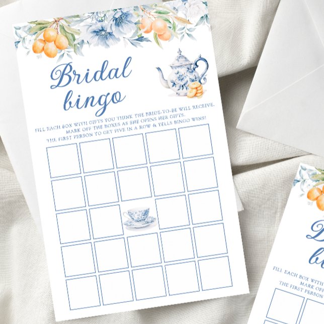 Blue Tea Party Floral Bridal Shower Bingo Game (Creator Uploaded)