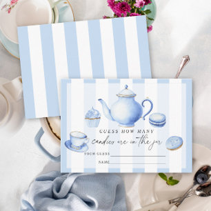 Blue Tea Party Guess how many candies Enclosure Card