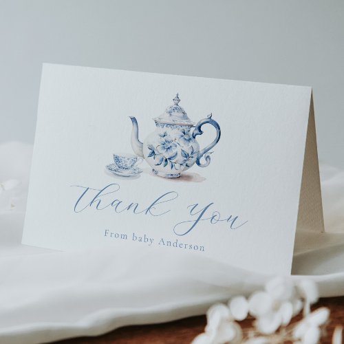 Blue Tea Party Thank You  Note Card