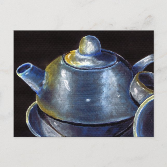 Blue Tea Set Postcard (Lori Corbett) (Front)