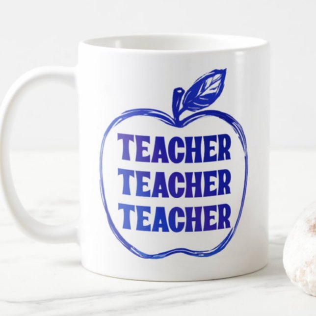 Blue Teacher Apple Outline Appreciation Pride Gift Coffee Mug (Creator Uploaded)