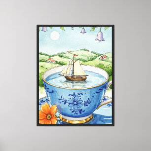 Blue teacup and saucer canvas print