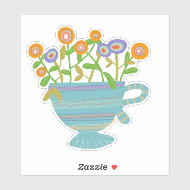 Blue Teacup with Blooms Sticker (Sheet)