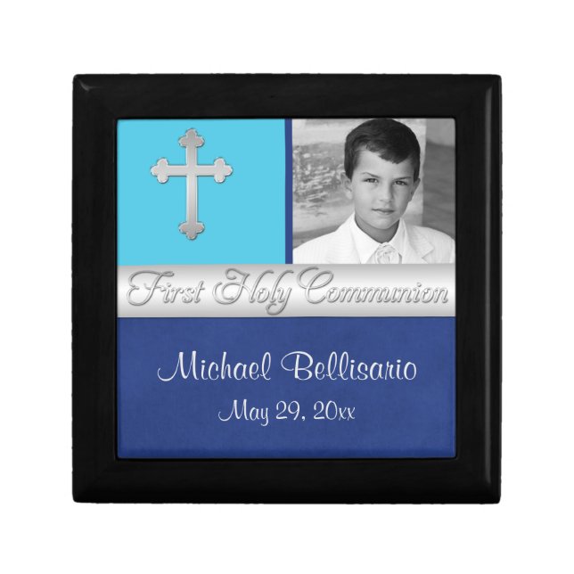 Blue, Teal 1st Communion Keepsake Jewelry Box (Front)