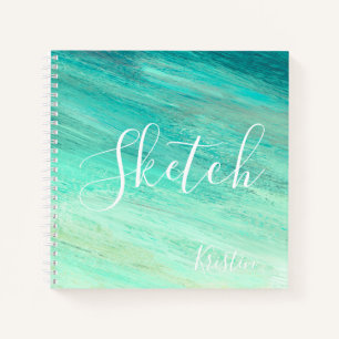 Blue Teal Abstract Painting Your Name Sketchbook Notebook