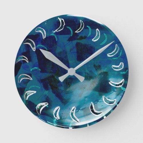 Blue Teal Abstract Watercolor Round Clock