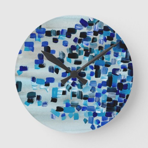 Blue Teal Abstract Watercolor Square Pattern Round Clock
