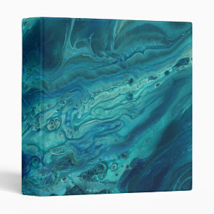 Blue Teal Acrylic Pouring Abstract Fluid Art 3 Ring Binder