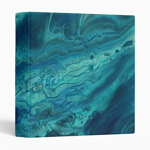 Blue Teal Acrylic Pouring Abstract Fluid Art  3 Ring Binder