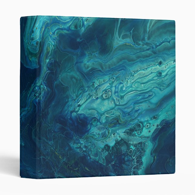 Blue Teal Acrylic Pouring Abstract Fluid Art  3 Ring Binder (Front/Spine)