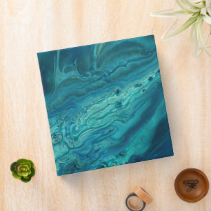 Blue Teal Acrylic Pouring Abstract Fluid Art 3 Ring Binder