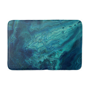 Blue Teal Acrylic Pouring Abstract Fluid Art   Bath Mat