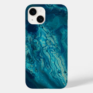 Blue Teal Acrylic Pouring Abstract Fluid Art Case-Mate iPhone 14 Case