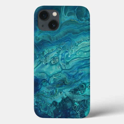Blue Teal Acrylic Pouring Abstract Fluid Art iPhone 13 Case