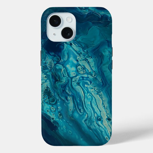 Blue Teal Acrylic Pouring Abstract Fluid Art Case-Mate iPhone Case (Back)