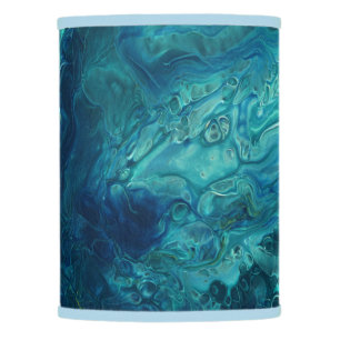 Blue Teal Acrylic Pouring Abstract Fluid Art Lamp Shade