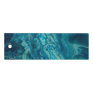 Blue Teal Acrylic Pouring Abstract Fluid Art Ruler