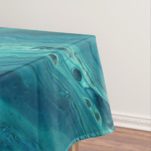 Blue Teal Acrylic Pouring Abstract Fluid Art   Tablecloth