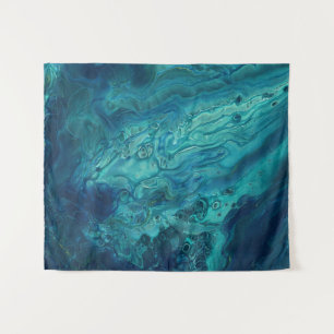 Blue Teal Acrylic Pouring Abstract Fluid Art Tapestry