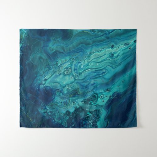 Blue Teal Acrylic Pouring Abstract Fluid Art  Tapestry