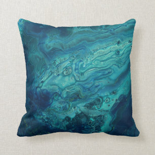 Blue Teal Acrylic Pouring Abstract Fluid Art Throw Pillow