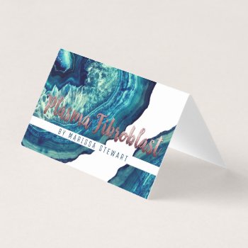 Blue Teal Agate Geode Rose Gold Plasma Fibroblast Business Card by BlackStrawberry_Co at Zazzle