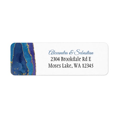 Blue Teal Agate Modern Watercolor Gold Address Label