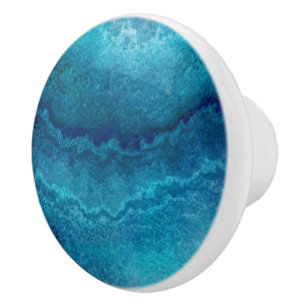 Blue Teal Agate Texture Ceramic Knob