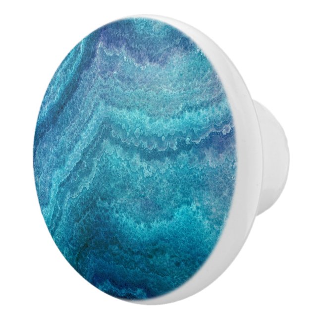 Blue Teal Agate Texture Ceramic Knob (Right)
