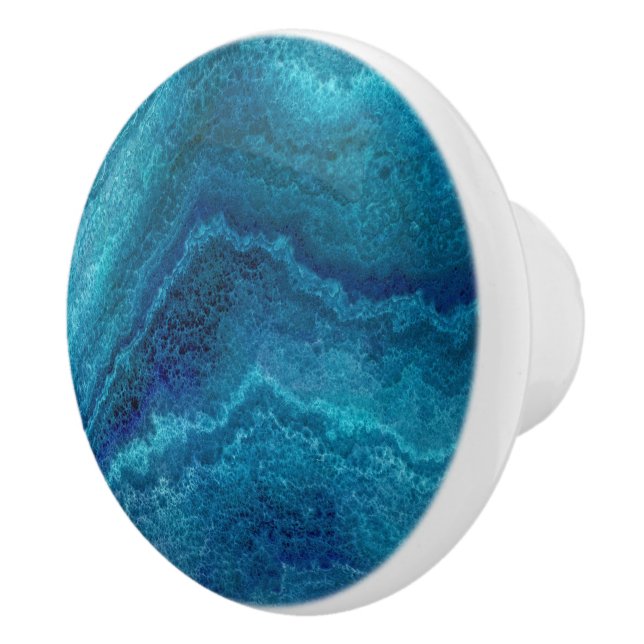 Blue Teal Agate Texture  Ceramic Knob (Right)