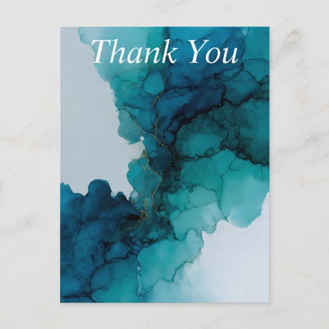 Blue & Teal Alcohol Ink Thank You Card (Front)