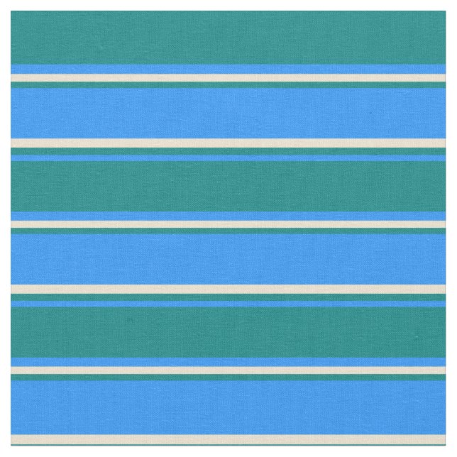 Blue, Teal, and Beige Lines/Stripes Pattern Fabric (Close Up)