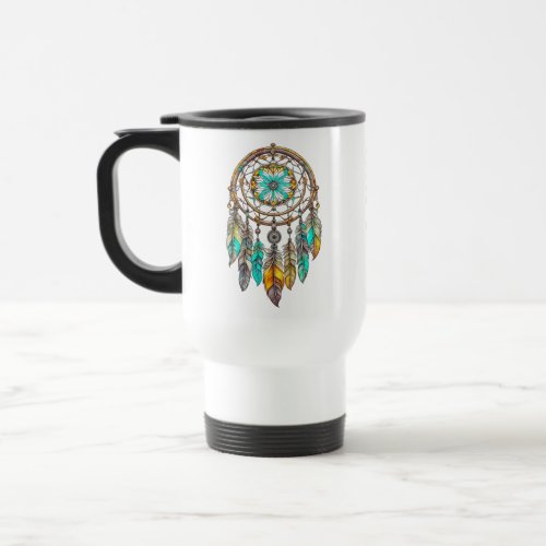 Blue Teal and Brown Dreamcatcher  Sweet Dreams Travel Mug