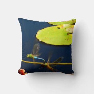 blue, teal and green dragonfly, throw pillow