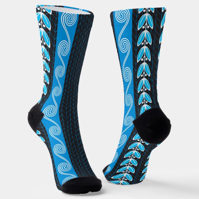Blue Teal and Grey Greek  Pattern Socks (Angled)