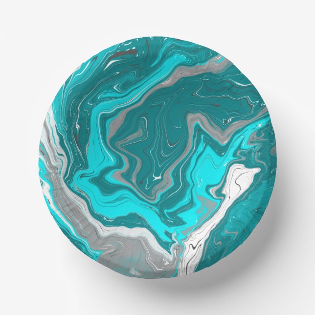 Blue, Teal and Turquoise Marble Fluid Art   Paper Bowls (Front)