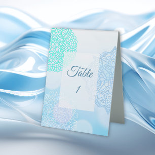 Blue, Teal and White Mandala Wedding Table Card  Tent