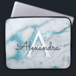 Blue Teal and White Marble Monogrammed Laptop Sleeve<br><div class="desc">Blue Teal and White Marble Modern and Elegant Monogram Laptop Case. This case can be customized to include your initial and first name. If you would like matching items then please contact the designer.</div>