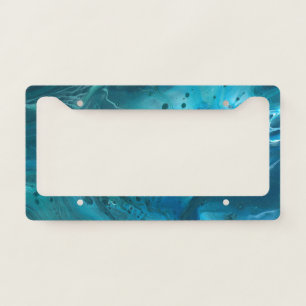 Blue Teal Aquamarine Marble Acrylic Abstraction License Plate Frame