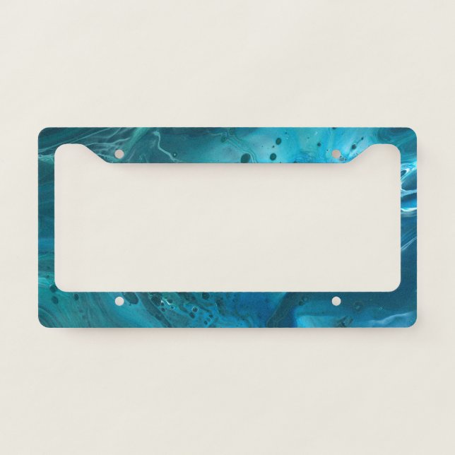 Blue Teal Aquamarine Marble Acrylic Abstraction License Plate Frame (Front)