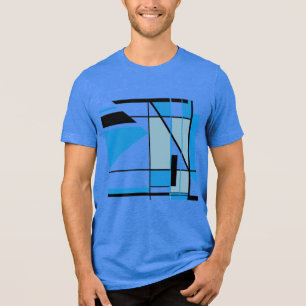 Blue Teal Black Mosaic MCM Look Geometric Abstract Tri-Blend Shirt