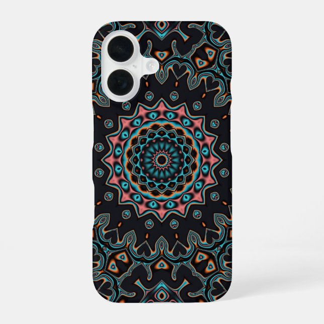 Blue Teal Black Pink Mandala Boho Pattern Iphone Case (Back)