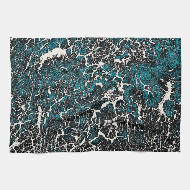 Blue Teal Black White Abstract Pattern Kitchen Towel (Horizontal)