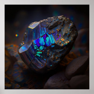 Blue Teal Boulder Opal Inspired Rock Poster
