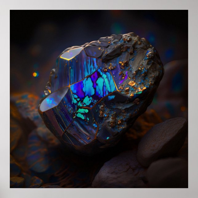 Blue Teal Boulder Opal Inspired Rock Poster (Front)