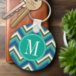 Blue & Teal Chevron Pattern with Monogram Keychain<br><div class="desc">I love this color combination,  and it is perfect for any woman. If you need to adjust the artwork,  click on the customize button and move things around.</div>