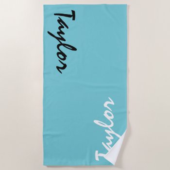 Blue Teal Custom Name Personalized Beach Towel by BiskerVille at Zazzle