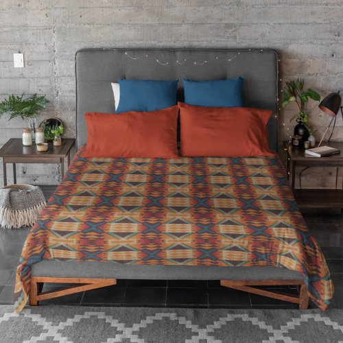 Blue Teal Dark Brown Beige Orange Red Tribal Art Duvet Cover