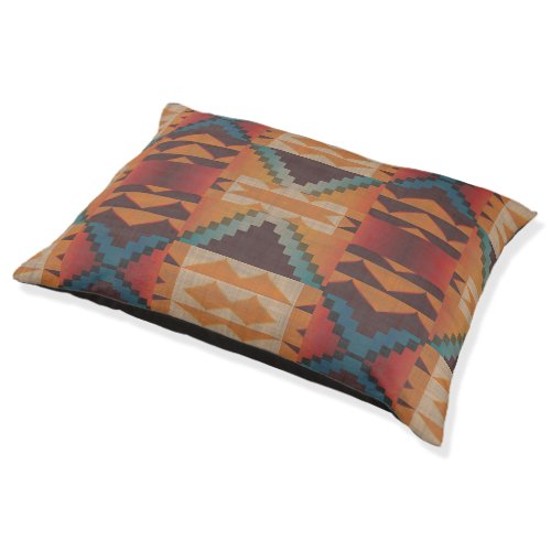 Blue Teal Dark Brown Beige Orange Red Tribal Art Pet Bed