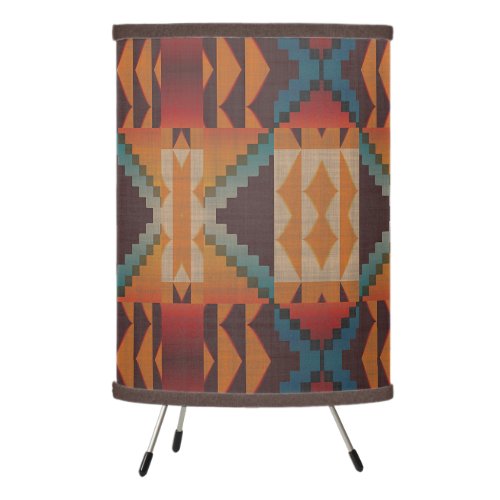 Blue Teal Dark Brown Beige Orange Red Tribal Art Tripod Lamp